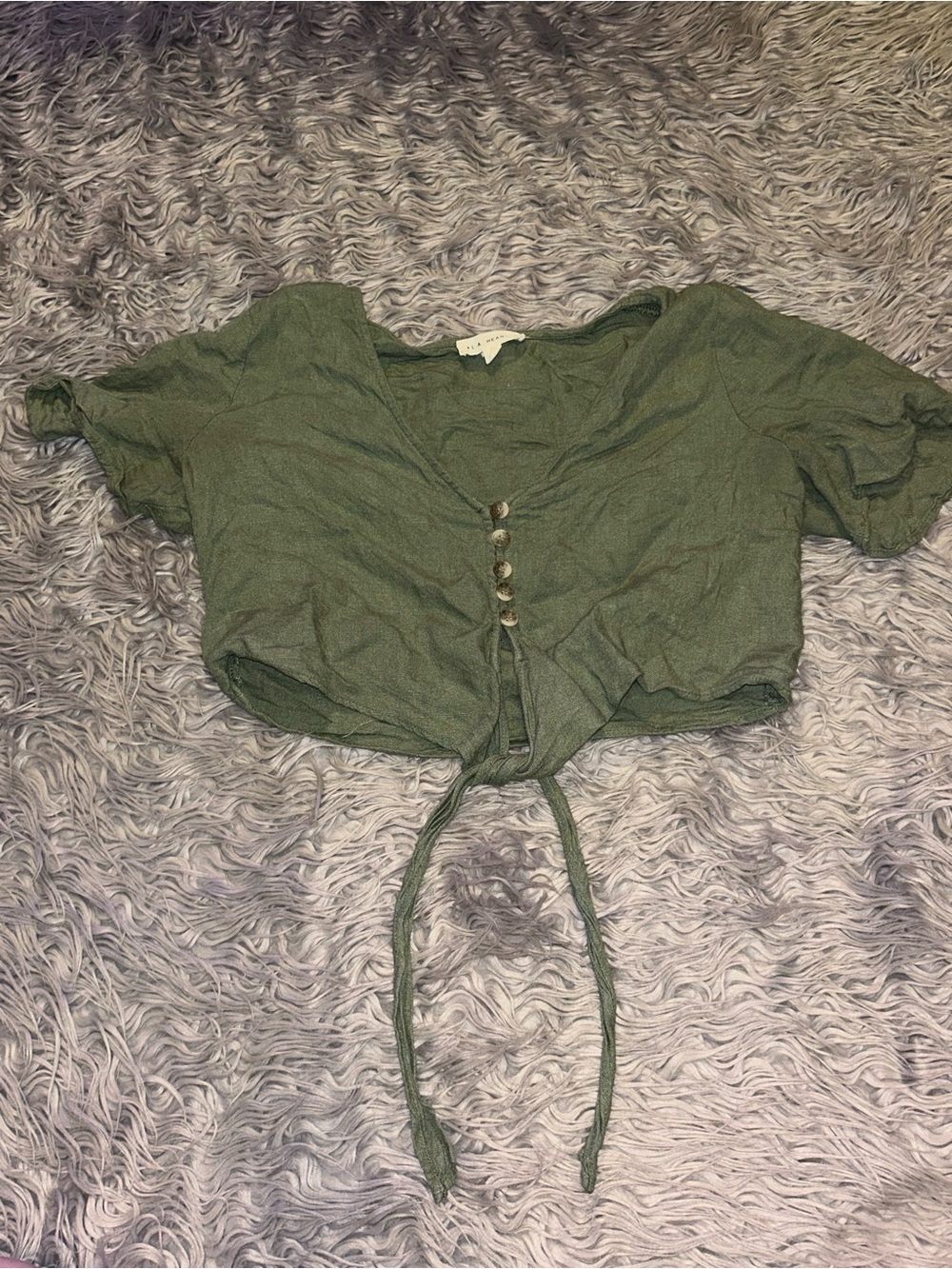 La Hearts Olive Green Tie-Front Crop Top